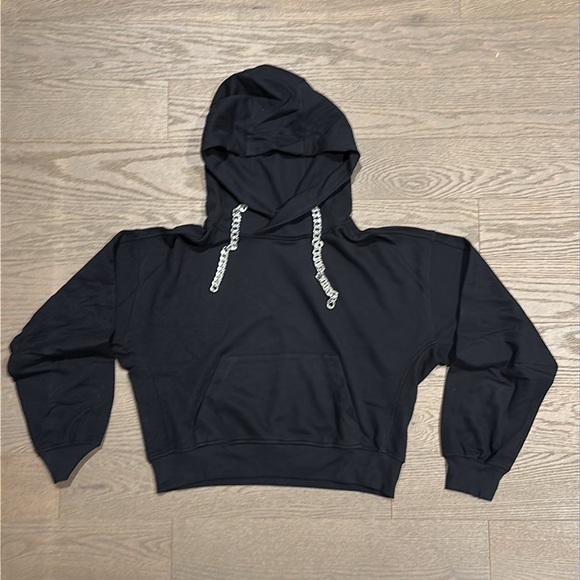 Carbon38 Chain Detail Cropped Hoodie - Black - Medium - Picture 2 of 4